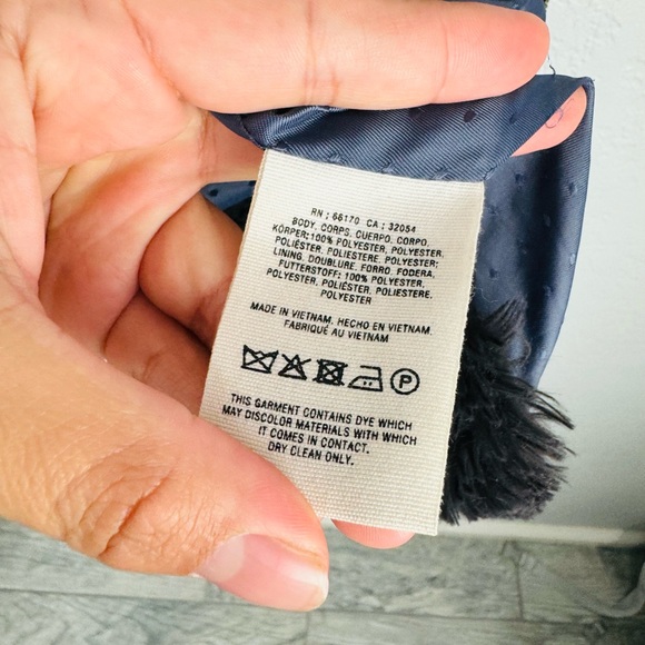 Anthropologie navy Blue Chevron Faux fur coat Jacket - Picture 8 of 9